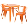 3 Pieces Square Metal Table Set - Arm Chairs, Orange - FLSH-CH-31330-2-70-OR-GG