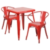 3 Pieces Square Metal Table Set - Arm Chairs, Red - FLSH-CH-31330-2-70-RED-GG