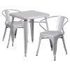3 Pieces 23.75" Square Metal Bar Set - Arm Chairs, Silver - FLSH-CH-31330-2-70-SIL-GG