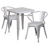 3 Pieces 23.75" Square Metal Bar Set - Arm Chairs, Silver - FLSH-CH-31330-2-70-SIL-GG