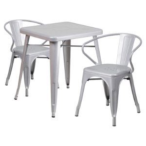 3 Pieces 23.75" Square Metal Bar Set - Arm Chairs, Silver 