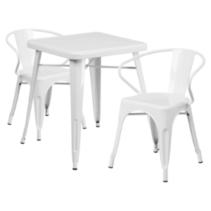 3 Pieces 23.75" Square Metal Bar Set - Arm Chairs, White 
