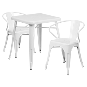 3 Pieces 23.75" Square Metal Bar Set - Arm Chairs, White 