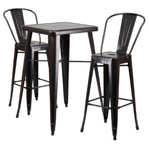3 Pieces Square Metal Bar Set - Black and Antique Gold 