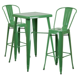 3 Pieces 23.75" Square Metal Bar Set - Green, Curved Back 