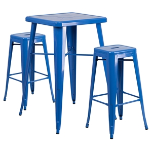 3 Pieces Square Metal Bar Set - Blue, Backless Barstools 