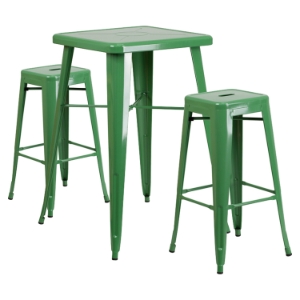 3 Pieces 23.75" Square Metal Bar Set - Green, Backless Barstools 
