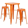 3 Pieces Square Metal Bar Set - Orange, Backless Barstools - FLSH-CH-31330B-2-30SQ-OR-GG