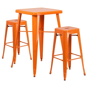 3 Pieces Square Metal Bar Set - Orange, Backless Barstools 