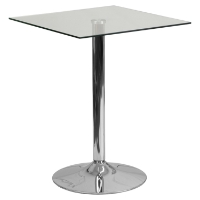 23.75" Square Glass Table - Clear, Chrome, Pedestal Base