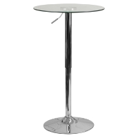 23.5" Round Adjustable Height Table - Clear Glass Top, Chrome Pedestal Base