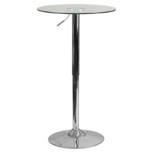 23.5" Round Adjustable Height Table - Clear Glass Top, Chrome Pedestal Base 