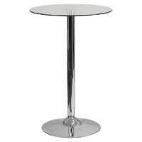 23.5" Round Glass Table - Clear, Chrome, Pedestal Base