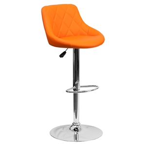 Adjustable Height Barstool - Bucket Seat, Orange, Faux Leather 