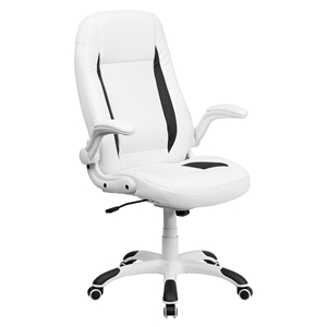 Leather Executive Swivel Office Chair - High Back, Flip Up Arms, White 