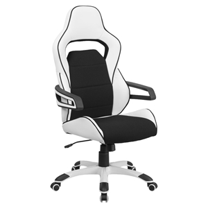 Faux Leather Executive Swivel Office Chair - High Back, Black and White 