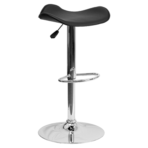 Backless Barstool - Adjustable Height, Faux Leather, Black 