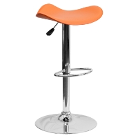 Backless Barstool - Adjustable Height, Faux Leather, Orange