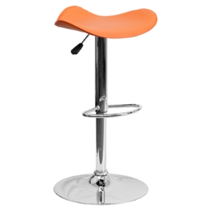 Backless Barstool - Adjustable Height, Faux Leather, Orange 