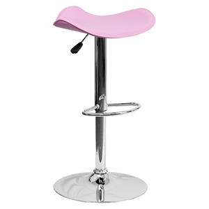 Backless Barstool - Adjustable Height, Faux Leather, Pink 