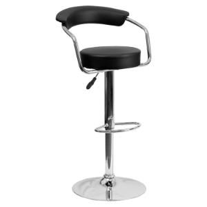 Adjustable Height Barstool - Armrests, Black, Faux Leather 
