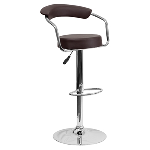 Adjustable Height Barstool - Armrests, Brown, Faux Leather 