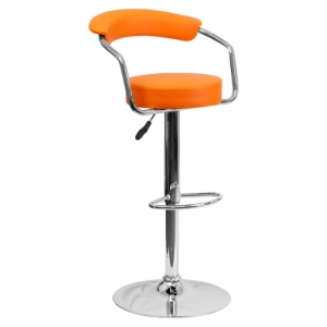 Adjustable Height Barstool - Armrests, Orange, Faux Leather 