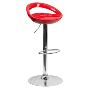 Plastic Adjustable Height Barstool - Backless, Red 
