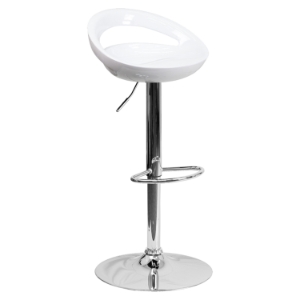 Plastic Adjustable Height Barstool - Backless, White 