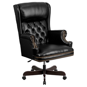 Leather Executive Swivel Office Chair - High Back, Nailhead, Black 