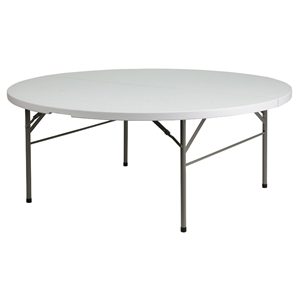 72" Round Bi-Fold Granite Plastic Folding Table - White 