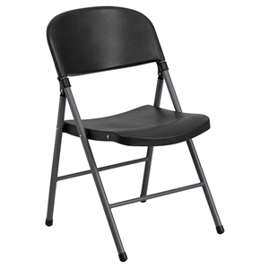 Hercules Series Plastic Folding Chair - Charcoal Frame, Black 