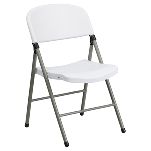 Hercules Series Plastic Folding Chair - Gray Frame, White 