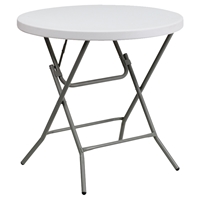32" Round Granite Plastic Folding Table - White