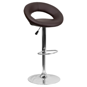 Faux Leather Barstool - Rounded Back, Adjustable Height, Brown 