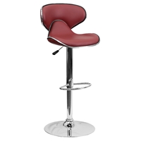 Cozy Adjustable Height Barstool - Mid Back, Faux Leather, Burgundy