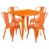 5 Pieces Square Metal Table Set - Stack Chairs, Orange - FLSH-ET-CT002-4-30-OR-GG