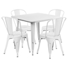 5 Pieces Square Metal Table Set - Stack Chairs, White - FLSH-ET-CT002-4-30-WH-GG