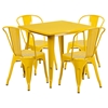 5 Pieces Square Metal Table Set - Stack Chairs, Yellow - FLSH-ET-CT002-4-30-YL-GG