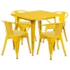 5 Pieces Square Metal Table Set - Arm Chairs, Yellow - FLSH-ET-CT002-4-70-YL-GG