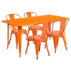 5 Pieces Rectangular Metal Table Set - Stack Chairs, Orange - FLSH-ET-CT005-4-30-OR-GG
