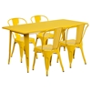 5 Pieces Rectangular Metal Table Set - Stack Chairs, Yellow - FLSH-ET-CT005-4-30-YL-GG