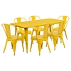 7 Pieces Rectangular Metal Table Set - Stack Chairs, Yellow - FLSH-ET-CT005-6-30-YL-GG