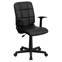 Quilted Faux Leather Task Chair - Mid Back, Swivel, Nylon Arms, Black