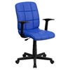 Quilted Faux Leather Task Chair - Mid Back, Swivel, Nylon Arms, Blue - FLSH-GO-1691-1-BLUE-A-GG