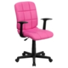 Quilted Faux Leather Task Chair - Mid Back, Swivel, Nylon Arms, Pink - FLSH-GO-1691-1-PINK-A-GG