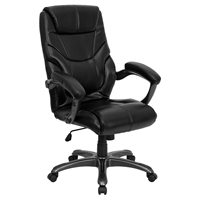 Overstuffed Executive Swivel Office Chair - High Back, Black Leather