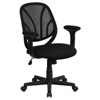 Mesh Swivel Task Chair - Mid Back, with Arms, Black