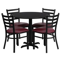 5 Pieces Round Table Set - Burgundy Seat, Black Top