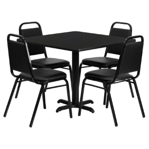 5 Pieces Square Table Set - Black 